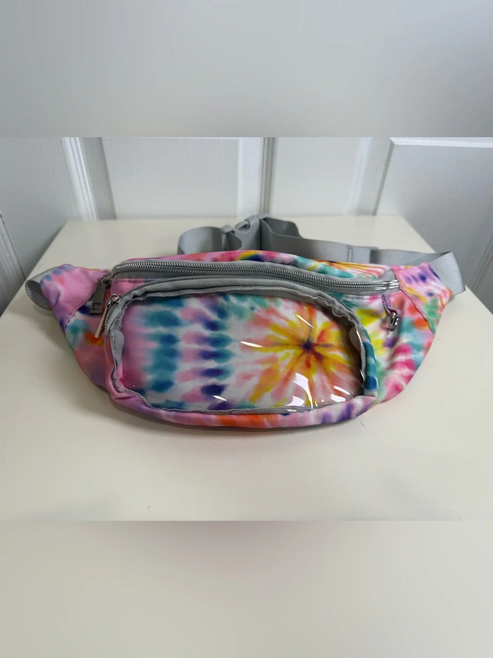 Tie-Dye Fanny Pack Crossbody Belt Bag Clear Front Pocket Adjustable Strap